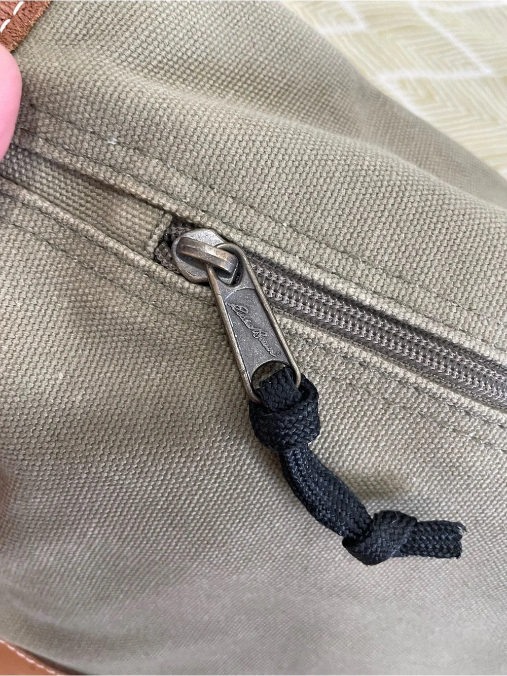 Vintage 1990s Eddie Bauer cotton Canvas Messenger with Brown Leather Trim